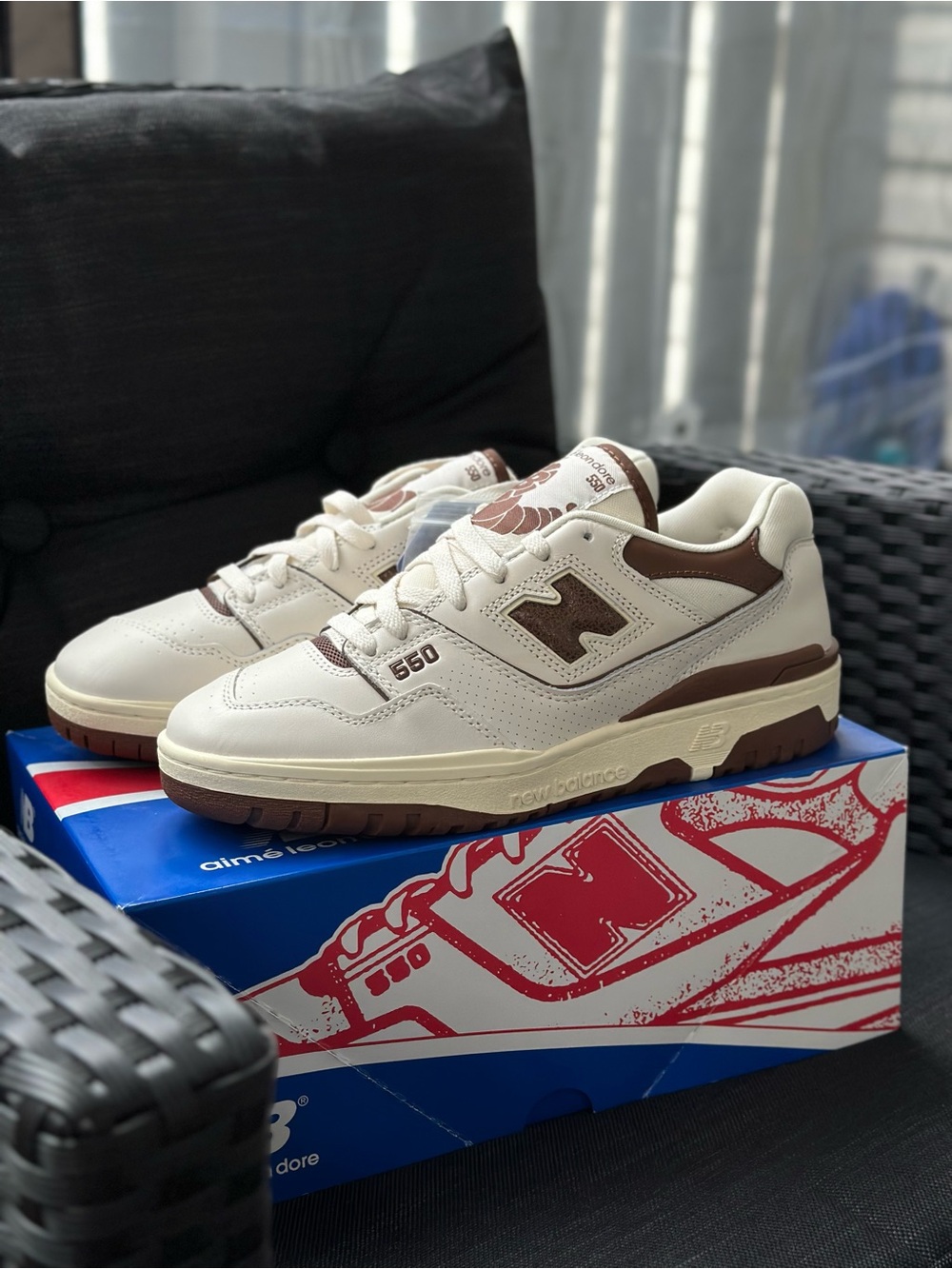 New Balance 550 Men's Sneakers in Cream and Brown Aime Leon Dore
